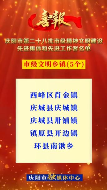 【微視頻·喜報】慶陽市第二十八批市級精神文明建設(shè)先進集體和先進工作者名單（二）市級文明鄉(xiāng)鎮(zhèn)