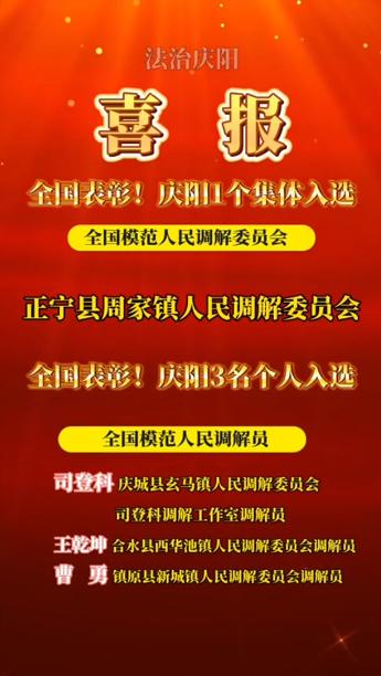 全國表彰！慶陽1個(gè)集體、3名個(gè)人入選