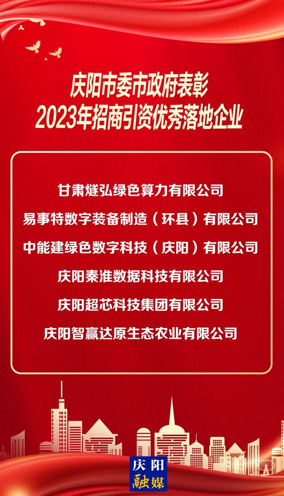 【微海報】慶陽市委市政府表彰2023年招商引資優(yōu)秀落地企業(yè)